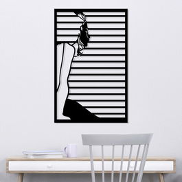 Decoratiune de perete, Woman And The View, Metal, Dimensiune: 32 x 87 cm, Negru