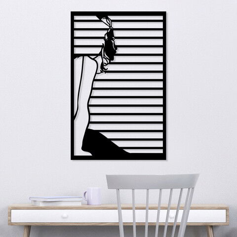 Decoratiune de perete, Woman And The View, Metal, Dimensiune: 32 x 87 cm, Negru