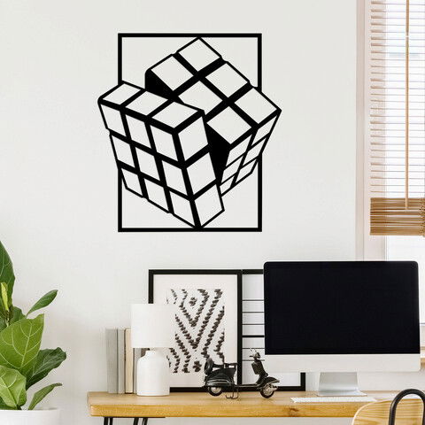 Decoratiune de perete, Rubik`s Cube, Metal, Dimensiune: 64 x 69 cm, Negru