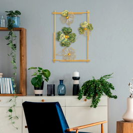 Decoratiune de perete, Shannan, Metal, Dimensiune: 50 x 70 x 5 cm, Verde / Aur