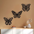 Decoratiune de perete, Butterflies 3, Metal, 32 x 26 cm, Negru