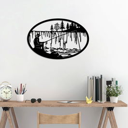 Decoratiune de perete, Old Fisher, Metal, Dimensiune: 76 x 50 cm, Negru