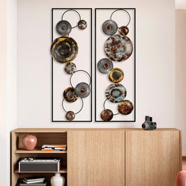 Decoratiune de perete, Textured, Metal, Latime: 32 cm / Inaltime: 92 cm / Adancime: 4 cm (2 bucati), Multicolor