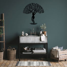 Decoratiune de perete, Women And Tree, Metal, Dimensiune: 69 x 70 cm, Negru