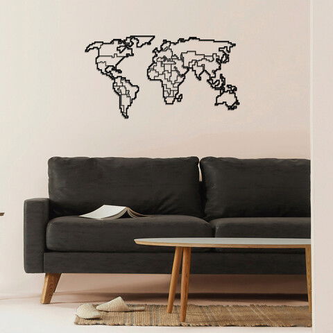 Decoratiune de perete, World Map Metal Decor 6, Metal, 100 x 53 cm, Negru