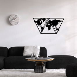 Decoratiune de perete, World Map Metal Decor 9, Metal, 100 x 50 cm, Negru