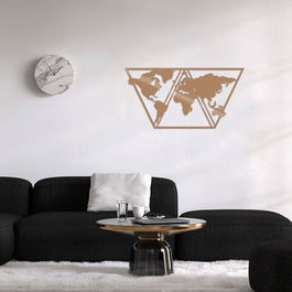 Decoratiune de perete, World Map Metal Decor 9, Metal, 100 x 50 cm, Cupru