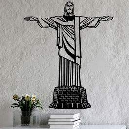 Decoratiune de perete, Christ The Redeemer, Metal, Dimensiune: 80 x 0,15 x 67 cm, Negru