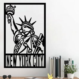 Decoratiune de perete, New York City, Metal, Dimensiune: 52 x 0,15 x 80 cm, Negru