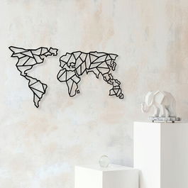 Decoratiune de perete, Dünya Haritasi, Metal, Dimensiune: 125 x 60 cm, Negru