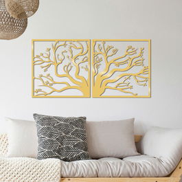 Decoratiune de perete, Tree Metal Decor, Metal, 100 x 50 cm, Auriu