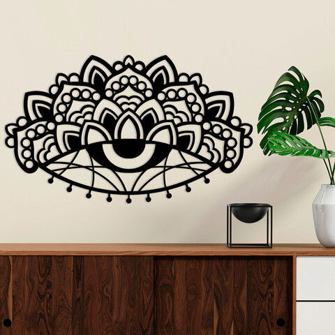 Decoratiune de perete, Mandala-S-4, Metal, 100 x 60 cm, Negru