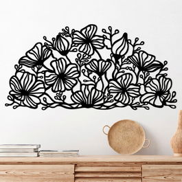 Decoratiune de perete, Flower-S, Metal, Dimensiune: 120 x 1,5 x 59 cm, Negru