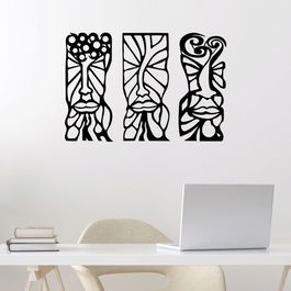 Decoratiune de perete, Totem, Metal, 30 x 70 cm, 3 piese, Negru