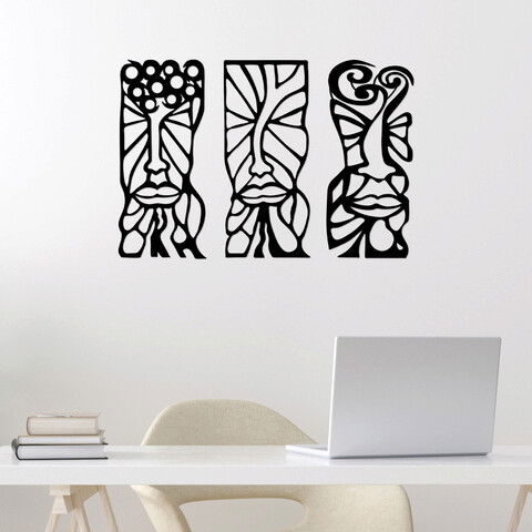 Decoratiune de perete, Totem, Metal, 30 x 70 cm, 3 piese, Negru