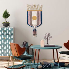 Decoratiune de perete, Calimac, Macrame, Metal, Multicolor