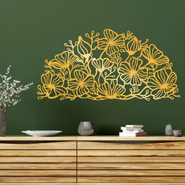 Decoratiune de perete, Flower-S-Gold, Metal, Dimensiune: 120 x 1,5 x 59 cm, Auriu