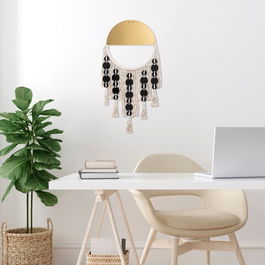 Decoratiune de perete, Ivamac, Macrame, Metal, Auriu / Alb / Negru