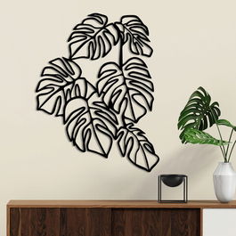 Decoratiune de perete, Leaf 5, Metal, 98 x 1,5 x 72 cm, Negru
