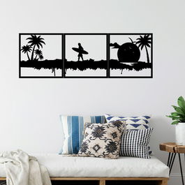 Decoratiune de perete, Summer, Metal, 45 x 46 cm, 3 piese, Negru