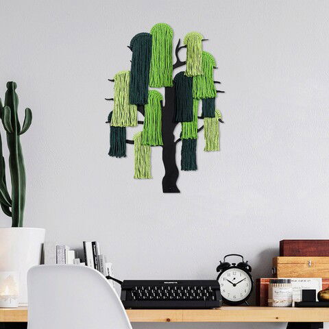 Decoratiune de perete, Treemac, Macrame, Metal, Verde / Verde închis / Mentă / Negru