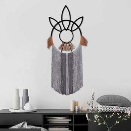 Decoratiune de perete, Cinomac, Macrame, Metal, Gri / Cupru / Negru