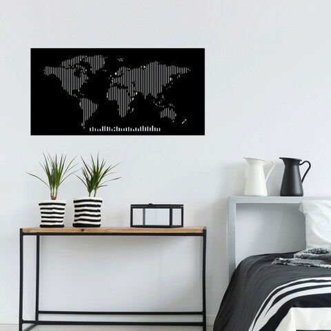 Decoratiune de perete, World Map Metal Decor 8, Metal, Dimensiune: 120 x 60 cm, Negru