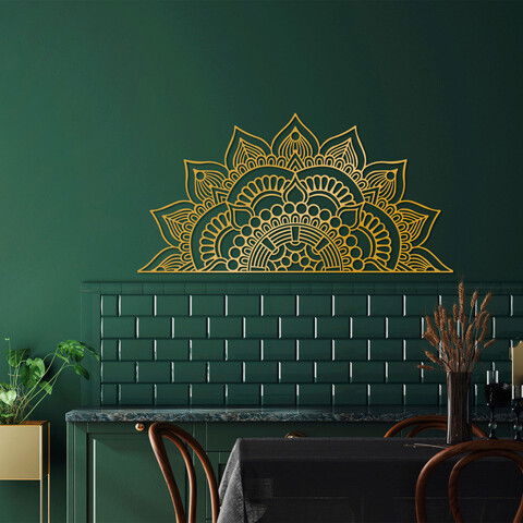 Decoratiune de perete, Mandala 3, Metal, Dimensiune: 153 x 78 cm, Auriu