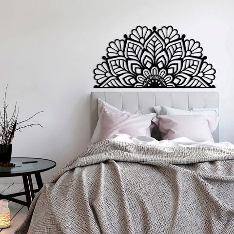 Decoratiune de perete, Mandala 2, Metal, Dimensiune: 150 x 77 cm, Negru
