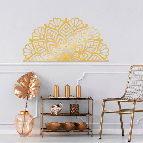 Decoratiune de perete, Mandala 2, Metal, Dimensiune: 150 x 77 cm, Auriu