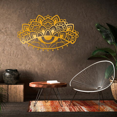 Decoratiune de perete, Mandala 4, Metal, Dimensiune: 158 x 95 cm, Auriu