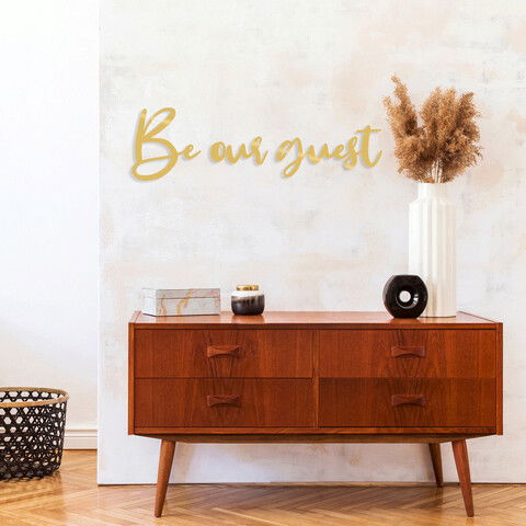 Decoratiune de perete, Be Our Guest, Metal, Dimensiune: 65 x 19 cm, Auriu