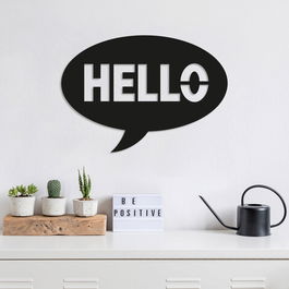 Decoratiune de perete, Hello, Metal, Dimensiune: 49 x 35 cm, Negru