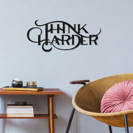 Decoratiune de perete, Think Harder, Metal, Dimensiune: 60 x 25 cm, Negru