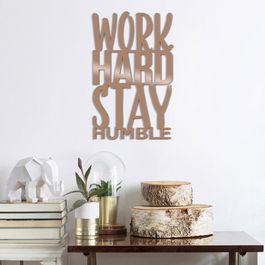 Decoratiune de perete, Work Hard Stay Humble, Metal, 30 x 50 cm, Cupru