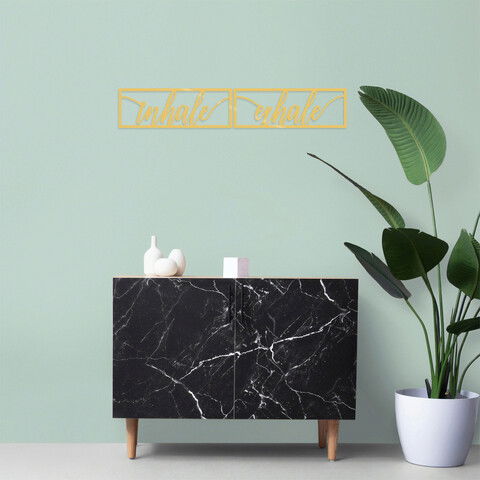 Decoratiune de perete, İnhale Exhale, Metal, Dimensiune: 90 x 15 cm, Auriu