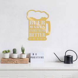 Decoratiune de perete, Beer, Metal, Dimensiune: 34 x 45 cm, Auriu