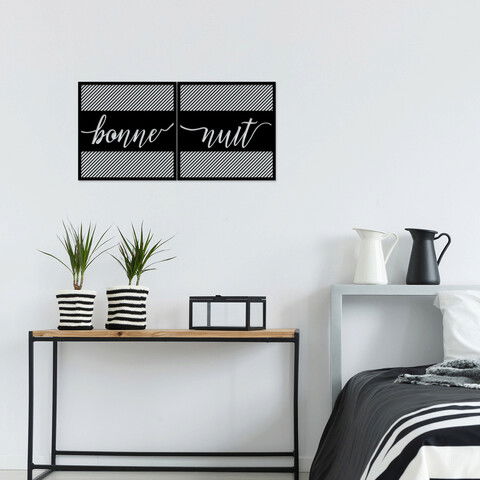 Decoratiune de perete, Bonne Nuit 2, Metal, 90 x 45 cm, Negru