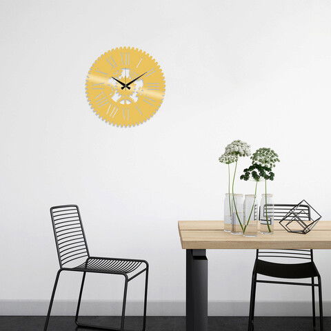 Ceas de perete, Metal Wall Clock 24, Metal, Dimensiune: 48 x 48 cm, Auriu