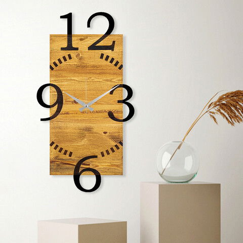 Ceas de perete, Wooden Clock 2, Lemn/metal, Dimensiune: 41 x 3 x 74 cm, Nuc / Negru