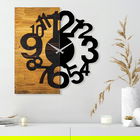Ceas de perete, Wooden Clock 13, Lemn/metal, Dimensiune: 55 x 3 x 58 cm, Nuc / Negru