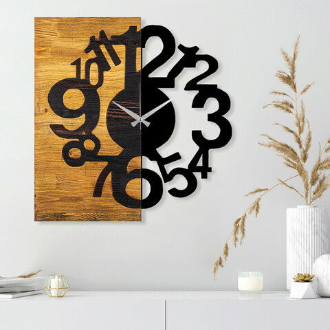 Ceas de perete, Wooden Clock 13, Lemn/metal, Dimensiune: 55 x 3 x 58 cm, Nuc / Negru