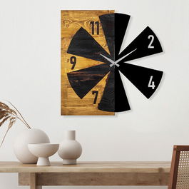 Ceas de perete, Wooden Clock 31, Lemn/metal, Dimensiune: 56 x 3 x 58 cm, Nuc / Negru