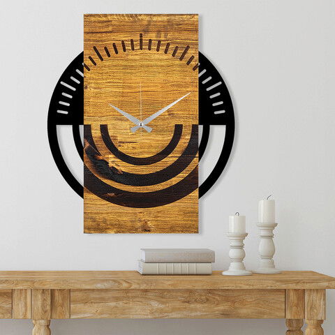 Ceas de perete, Wooden Clock 8, Lemn/metal, Dimensiune: 58 x 3 x 49 cm, Nuc / Negru