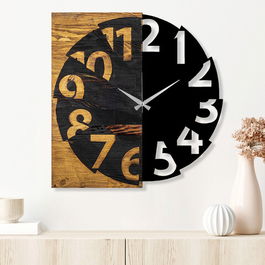 Ceas de perete, Wooden Clock 17, Lemn/metal, Dimensiune: 57 x 3 x 58 cm, Nuc / Negru