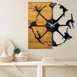 Ceas de perete, Wooden Clock 22, Lemn/metal, Dimensiune: 56 x 3 x 58 cm, Nuc / Negru