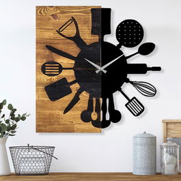 Ceas de perete, Wooden Clock 32, Lemn/metal, Dimensiune: 60 x 3 x 58 cm, Nuc / Negru