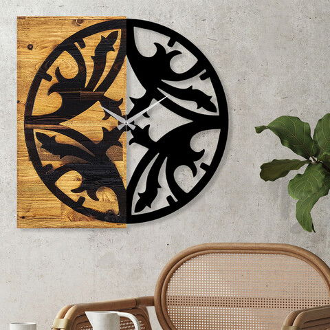 Ceas de perete, Wooden Clock 34, Lemn/metal, Dimensiune: 58 x 3 x 58 cm, Nuc / Negru