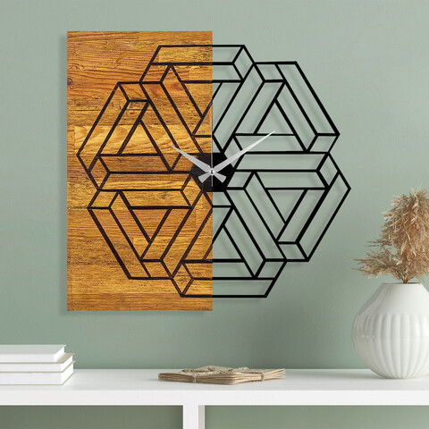 Ceas de perete, Wooden Clock 5, Lemn/metal, Dimensiune: 59 x 3 x 58 cm, Nuc / Negru