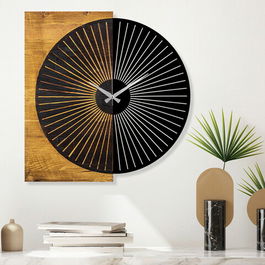 Ceas de perete, Wooden Clock 28, Lemn/metal, Dimensiune: 56 x 3 x 58 cm, Nuc / Negru